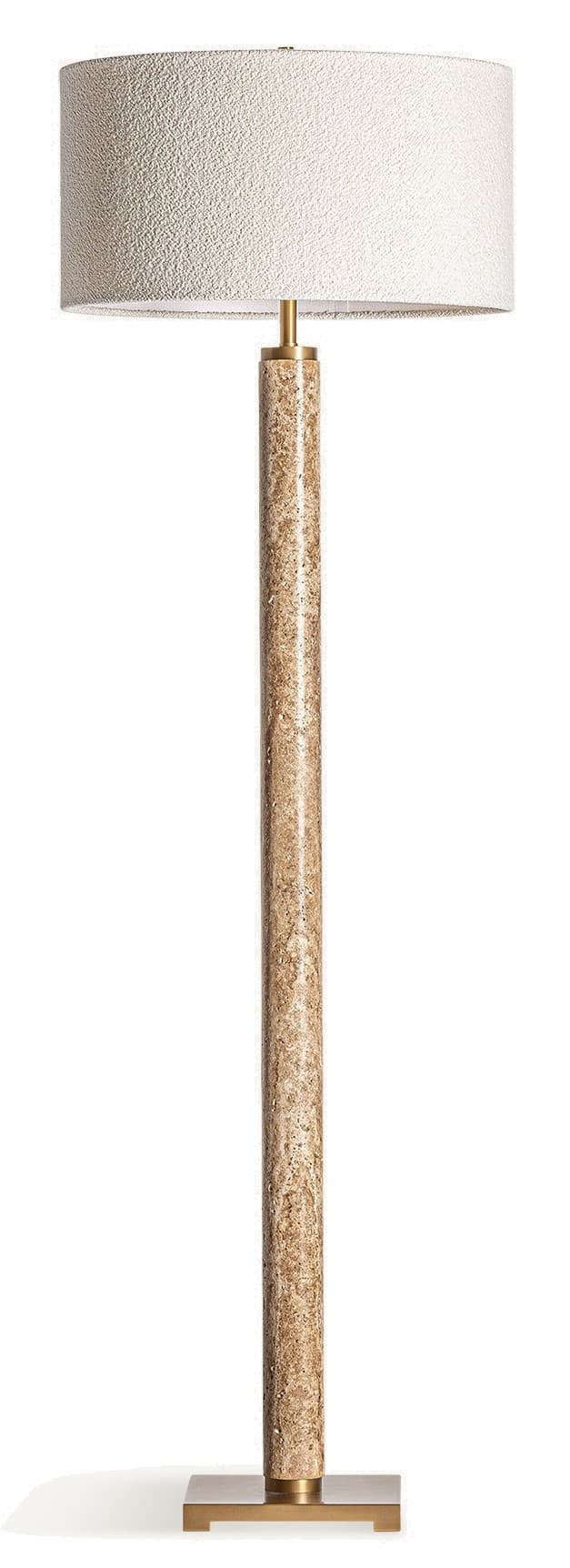 Estila Luxusná art deco travertínová stojaca lampa Jerf s bielym valcovým bavlneným tienidlom s bouclé poťahom 166 cm