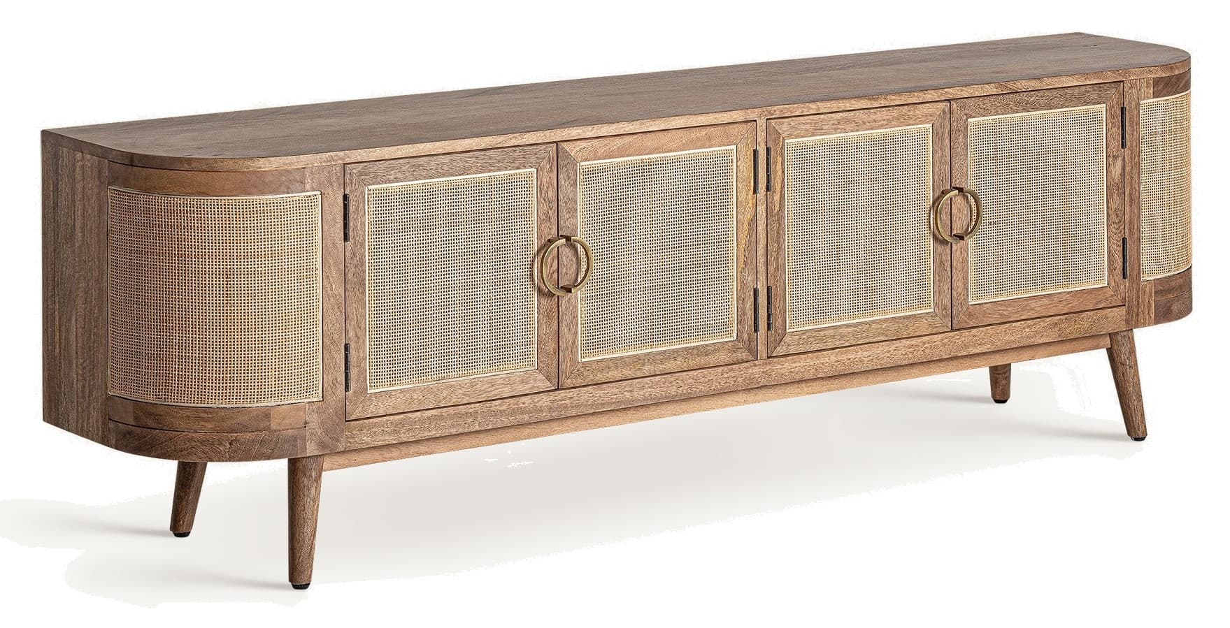 Estila Luxusný art deco obdĺžnikový štvordverový TV stolík Vimbio z masívneho dreva v hnedej farbe s prúteným výpletom 200 cm 1