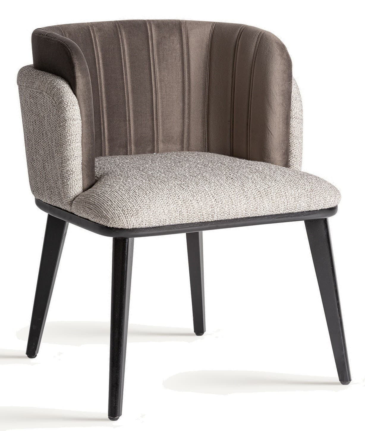 Estila Luxusné moderné art deco čalúnené zamatové kreslo Morisa v oblom tvare sivej a hnedej farbe 79 cm