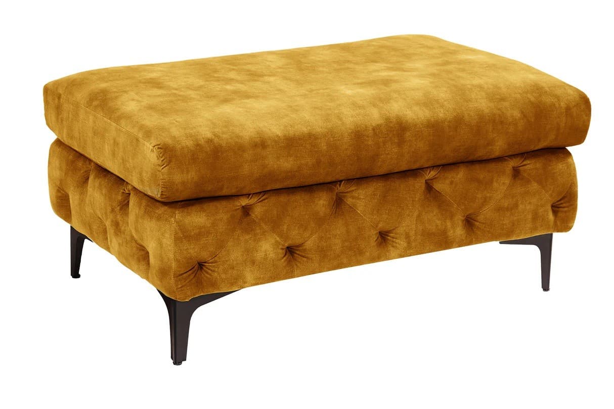 Estila Štýlová chesterfield horčicová žltá čalúnená taburetka Modern Barock s prešívaným poťahom a čiernymi kovovými nožičkami 92 cm 1