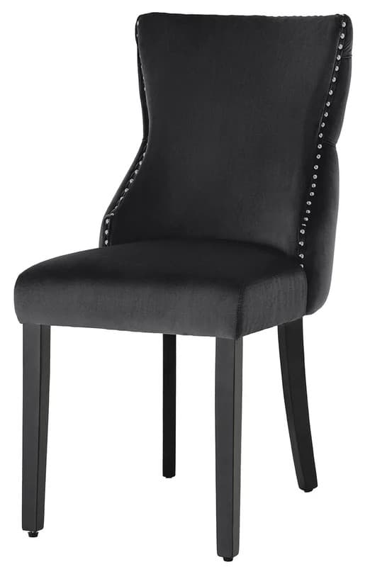 Estila Klasická jedálenská stolička Modern Barrock s čiernym zamatovým poťahom v štýle chesterfield a strieborným levím klopadlom 90 cm