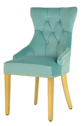 Estila Baroková jedálenská stolička Modern/Gold Barrock s čalúnením zo svetlo modrého zamatu s diamantovým prešívaním a klopadlom 94 cm 1