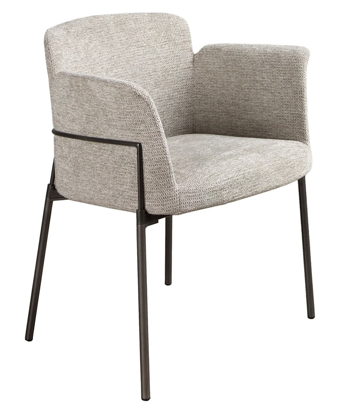 Estila Luxusná moderná čalúnená sivá jedálenská stolička Forma Moderna s opierkami na ruky a čiernymi kovovými nožičkami 77 cm