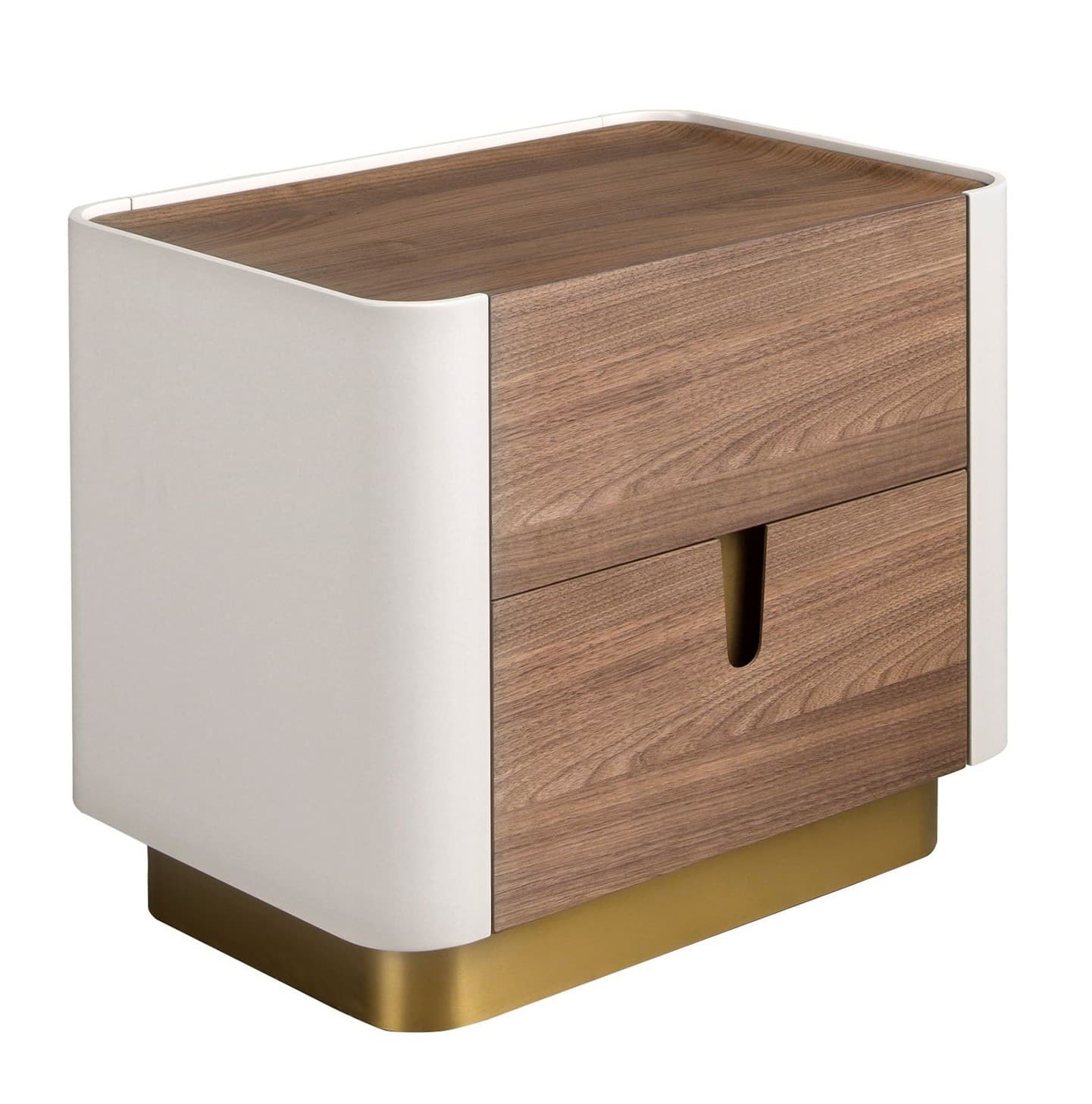 Estila Luxusný art deco nočný stolík Forma Moderna s dvomi zásuvkami v kombinácii hnedej a béžovej farby so zlatým akcentom 50 cm 1