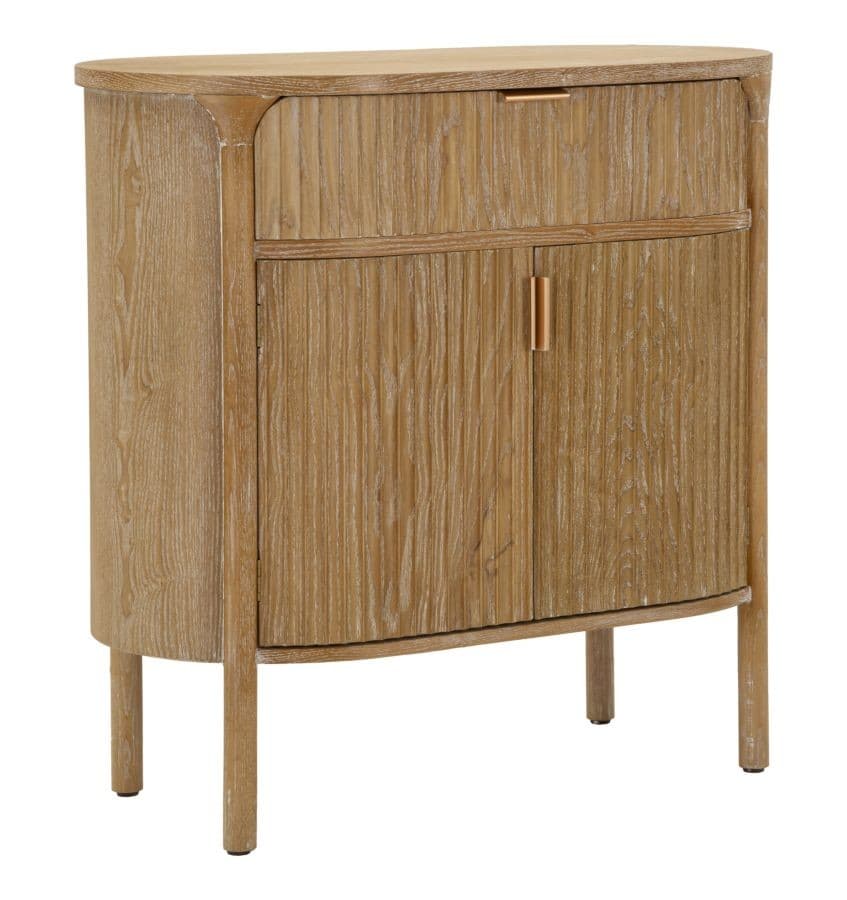 Estila Štýlový art deco hnedý oválny dvojdverový príborník Meer so zlatými úchytkami s výraznou drážkovanou štruktúrou 82 cm 1