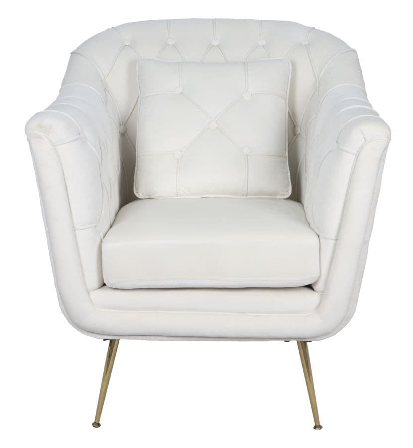 Estila Luxusné art deco biele čalúnené prešívané kreslo Melisa so zamatovým poťahom a zlatými kovovými nožičkami 91 cm 1