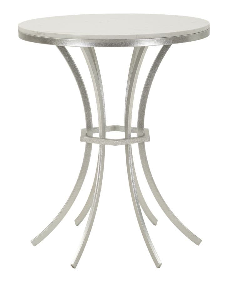 Estila Art deco okrúhly biely príručný stolík Florenzo s mramorovou doskou a striebornou kovovou podstavou 68 cm
