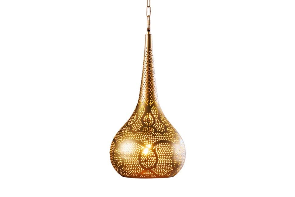 Estila Orientálna závesná lampa Fatima okrúhleho tvaru z kovu v zlatej farbe s perforáciou 49 cm 1