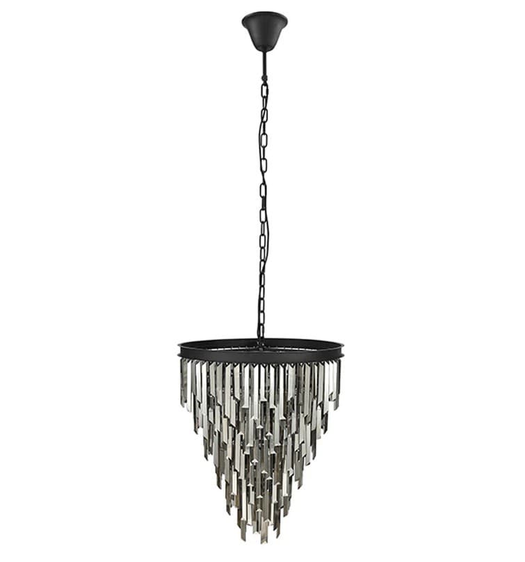 Estila Luxusný glamour okrúhly sivý závesný luster Cyrilla s kovovou konštrukciou a sklenenými ozdobami 58 cm