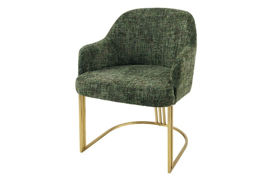 Estila Štýlová art deco tmavá zelená jedálenská stolička Hejdy s kovovou zlatou podstavou do tvaru U 81 cm 1