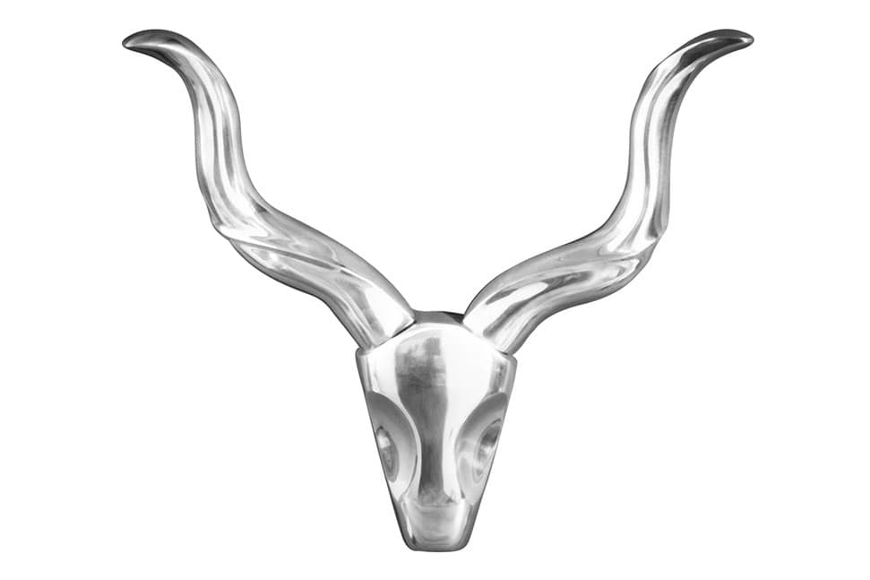 Estila Dizajnová moderná kovová nástenná dekorácia Gazelle v striebornej farbe s motívom lebky s rohami 55 cm 1