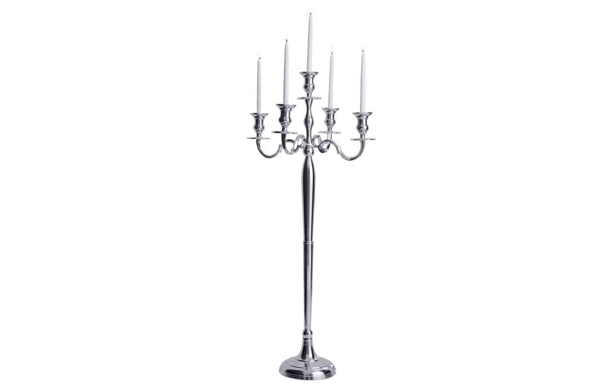 Estila Klasický zámocký vysoký strieborný kovový 5 ramenný svietnik Modern barock s lesklým povrchom 120 cm