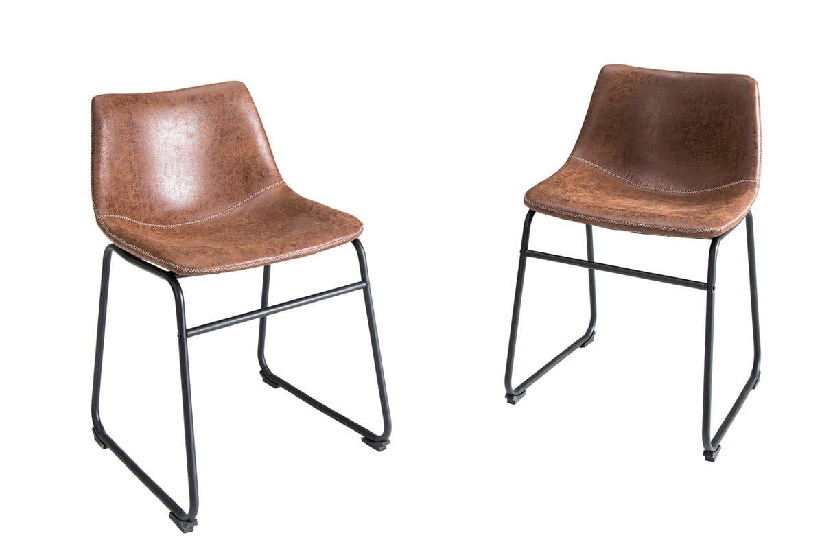 Estila Štýlová vintage hnedá kožená jedálenská stolička Dingo s textúrovaným povrchom a čiernou kovovou konštrukciou 75 cm