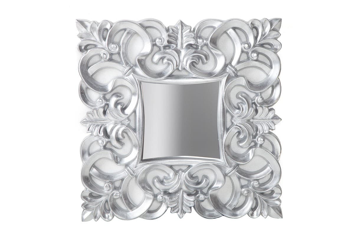 Estila Glamour štvorcové nástenné zrkadlo Venice so strieborným ozdobným rámom s plastickým vzorom v klasickom štýle 75 cm