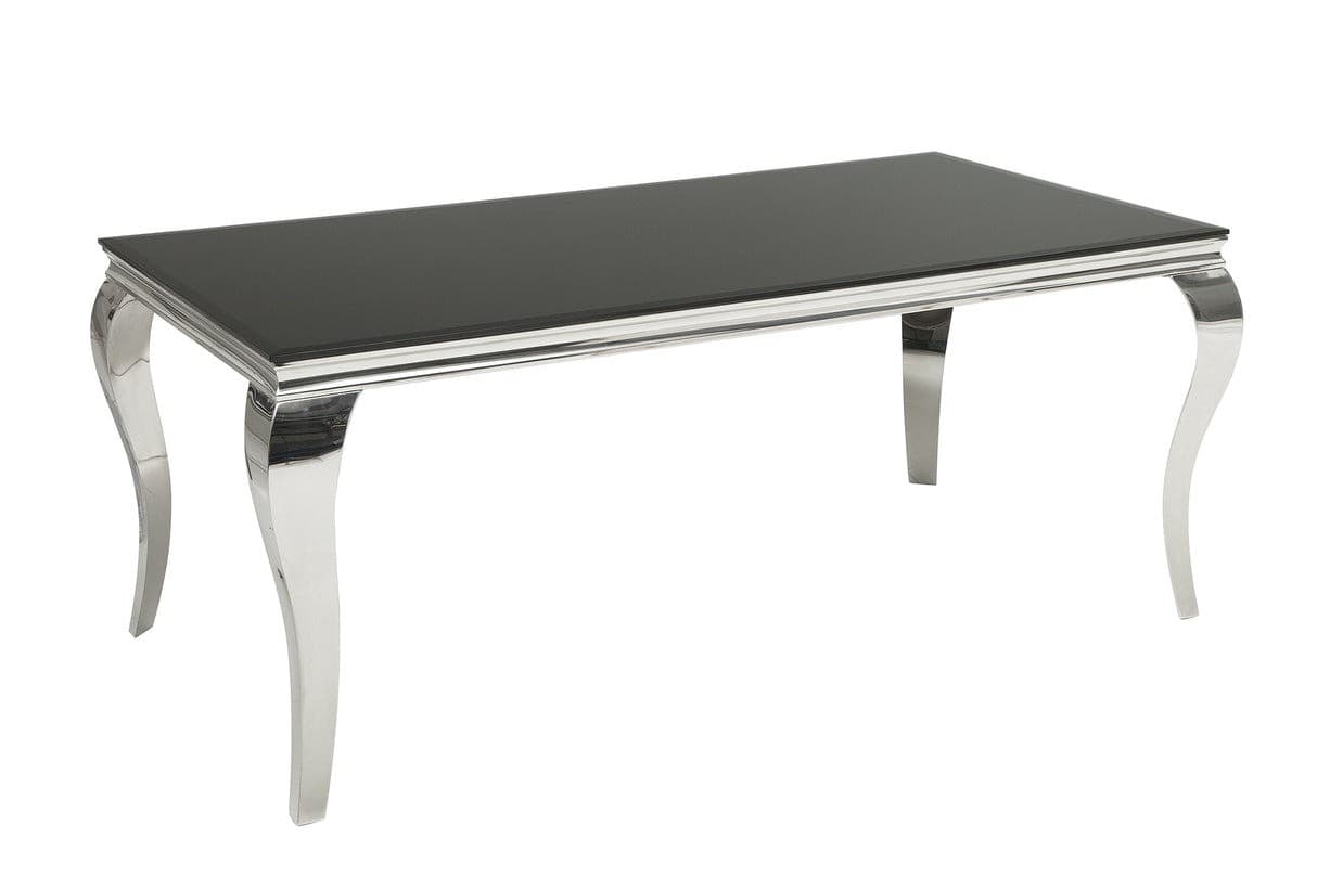 Estila Glamour obdĺžnikový strieborný jedálenský stôl Modern Barock s čiernou opálovou sklenenou doskou 180 cm