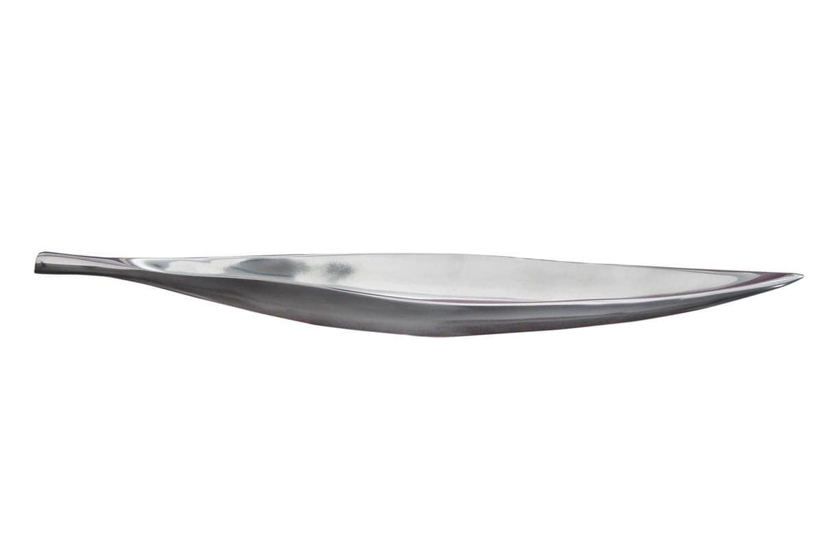Estila Dizajnová glamour strieborná chrómová kovová misa Leaf s lesklým povrchom v tvare listu so stonkovým detailom 60 cm 1