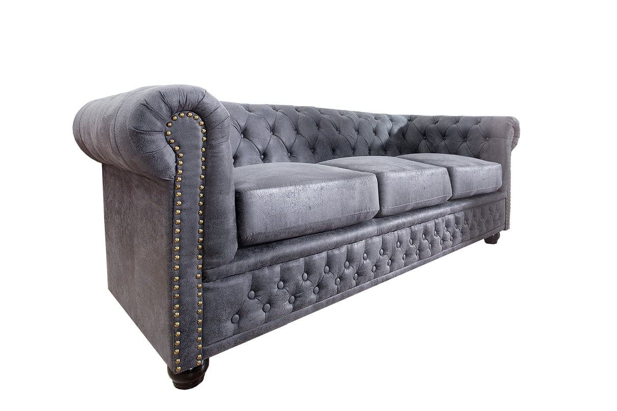 Estila Luxusná chesterfield kožená trojmiestna čalúnená sedačka Chesterfield Grau v sivej farbe so zlatými nitmi 200 cm 1