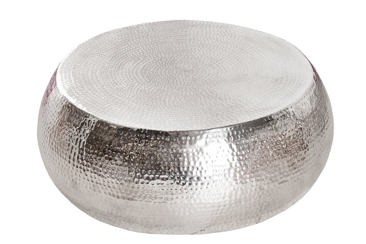 Estila Luxusný glamour okrúhly strieborný konferenčný stolík Hammerblow s kladivkovou štruktúrou z kovu 80 cm