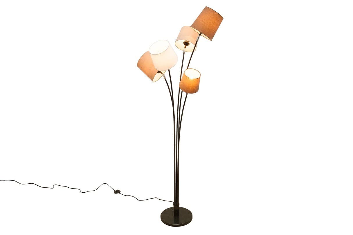 Estila Štýlová moderná kovová stojaca lampa Levels s piatimi okrúhlymi hnedými a bielymi ľanovými tienidlami 176 cm 1