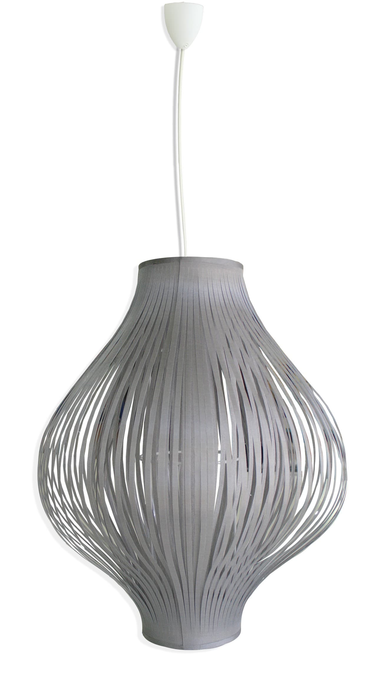 Estila Moderný dizajnový sivý luster Gris s oválnym textilným tienidlom s vertikálnymi pásmi 36 cm