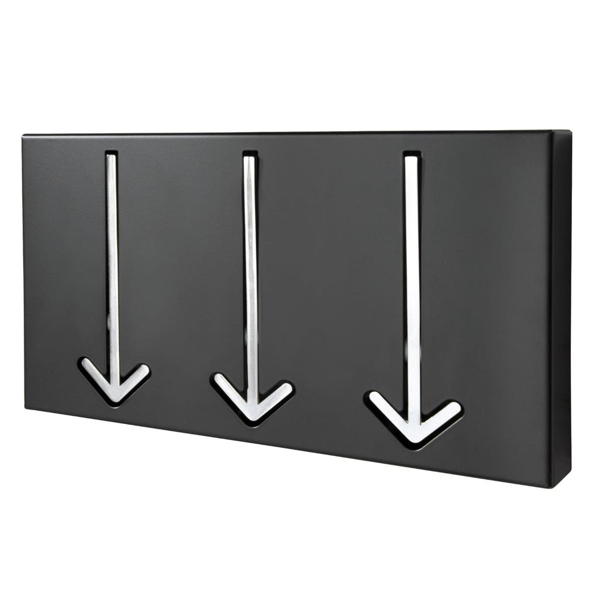 Estila Dizajnový obdĺžnikový kovový moderný čierny závesný nástenný vešiak Arrow v podobe strieborných šípok 30 cm 1