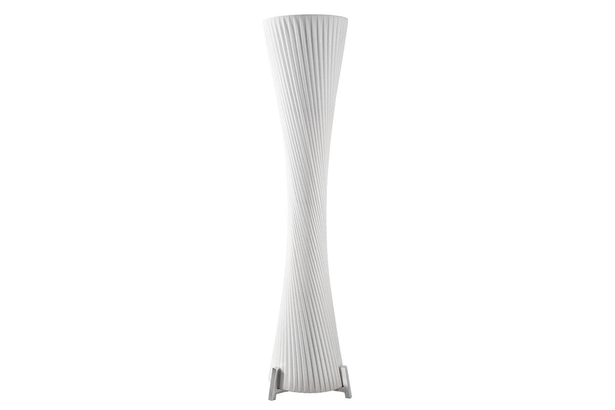 Estila Moderná biela okrúhla vysoká lampa Helix so zatočením a striebornou kovovou podstavou 180 cm