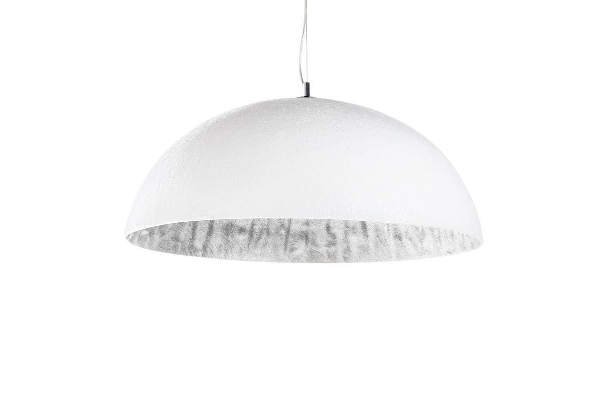 Estila Moderný okrúhly závesný luster Glow zo sklolaminátu so strieborným vnútrom a bielym povrchom 70 cm