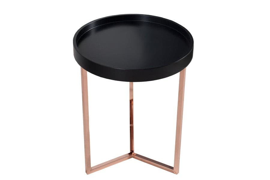 Estila Art deco okrúhly kovový príručný stolík Modul s čiernou drevenou doskou a medenou podstavou s lesklým povrchom 40 cm