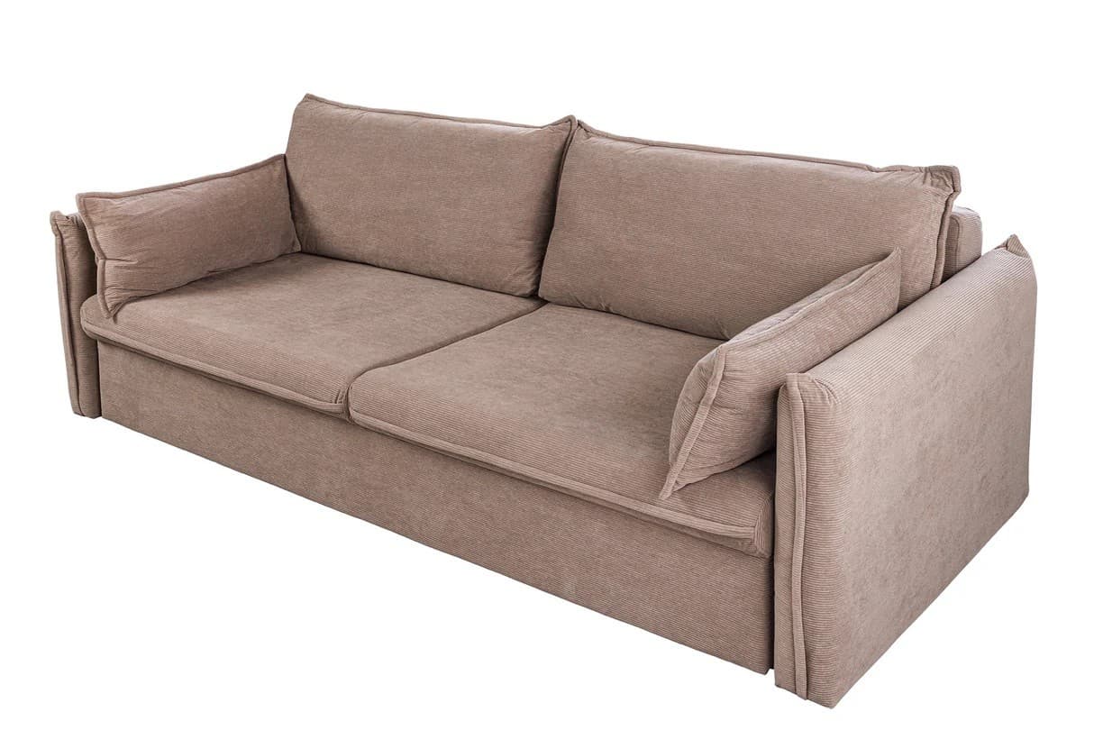 Estila Moderná rozkladacia obdĺžniková trojmiestna sedačka Heaven v taupe sivej farbe s kordovým poťahom a dizajnovými vankúšmi 215 cm 1