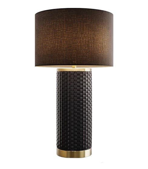 Estila Moderná čierna stolná lampa Draconia so zlatými kovovými detailmi a keramickou podstavou s pleteným dizajnom 70 cm