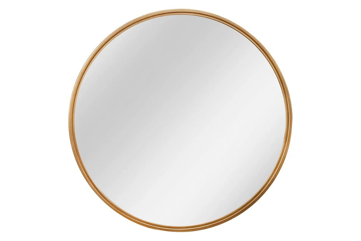 Estila Art deco okrúhle nástenné zrkadlo Auri so zlatým kovovým rámom a zadnou výstužou z dyhovaného dreva 58 cm