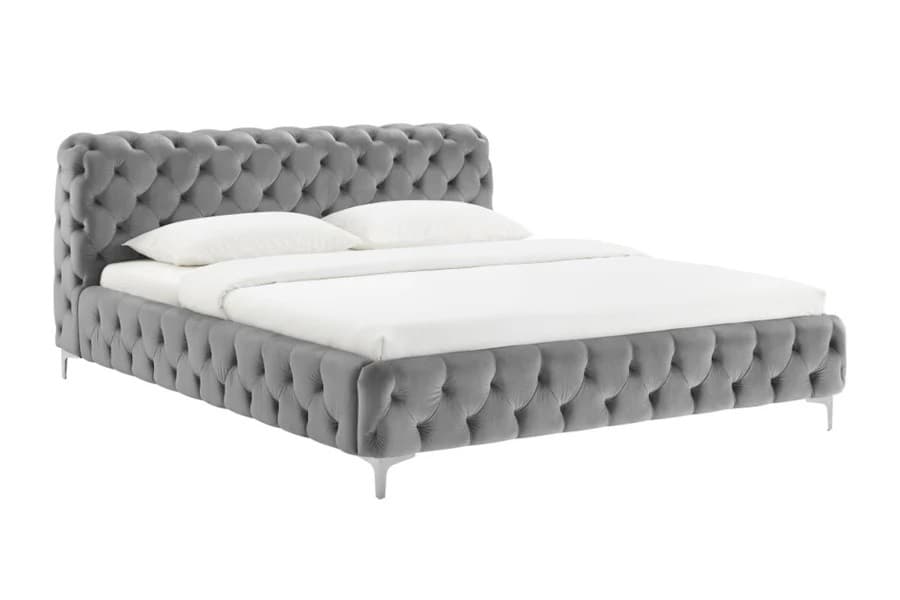 Estila Moderná chesterfield manželská posteľ Modern Barock so sivým zamatovým poťahom a diamantovým prešívaním 190 cm