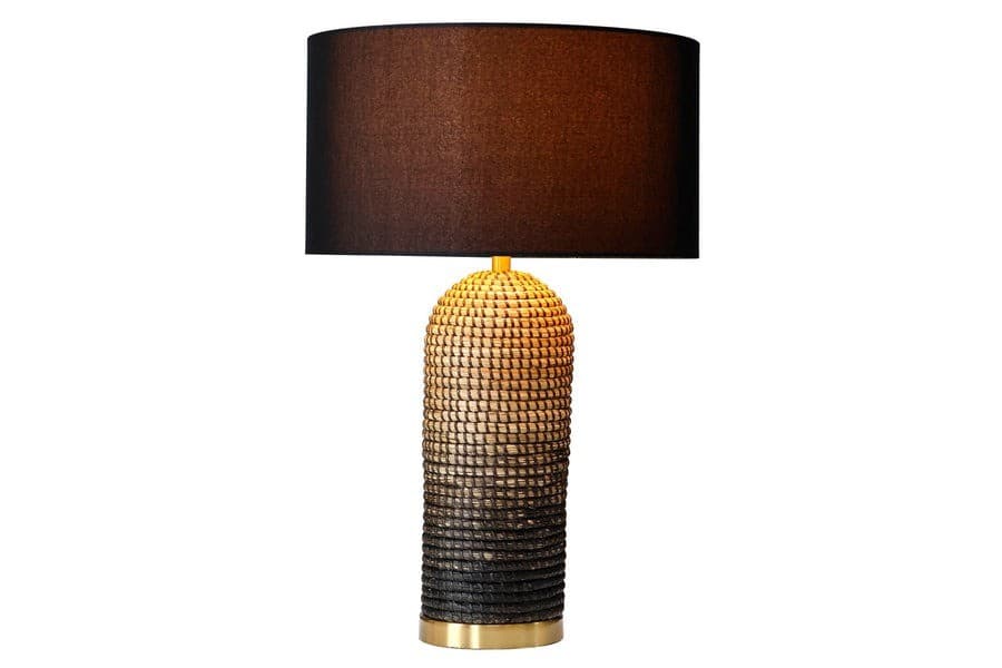 Estila Art deco stolná lampa Draconia s valcovou nohou z morskej trávy a hnedým ľanovým tienidlom 60 cm 1