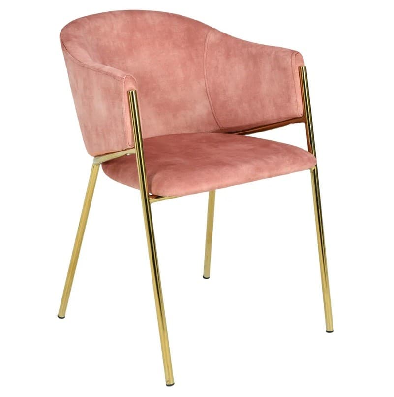 Estila Dizajnová art deco zamatová čalúnená jedálenská stolička Sionna v koralovej ružovej farbe so zlatými nohami 77 cm 1