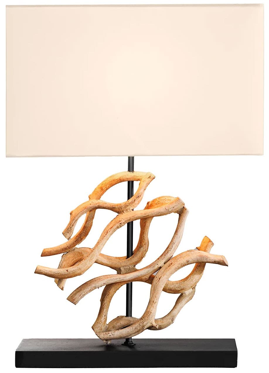 Estila Stolná lampa Rilyn vo vidieckom štýle s dekoračným detailom z teakového dreva a béžovým tienidlom 57 cm 1