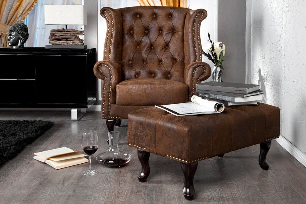 Estila Luxusná taburetka Chesterfield Antik Look