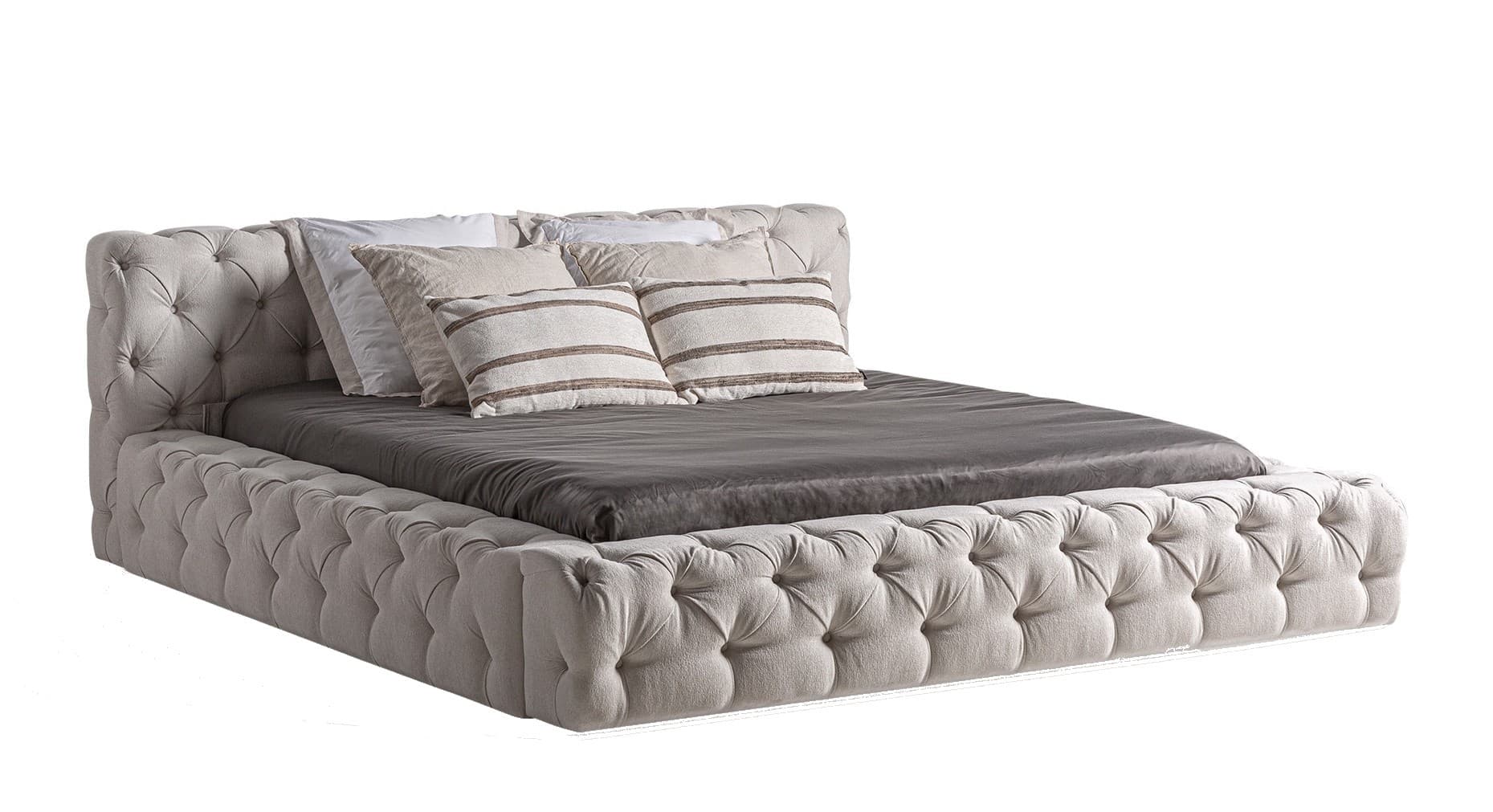 Estila Luxusná moderná čalúnená manželská posteľ Perivolos so svetlým béžovým poťahom a chesterfield prešívaním 227 cm