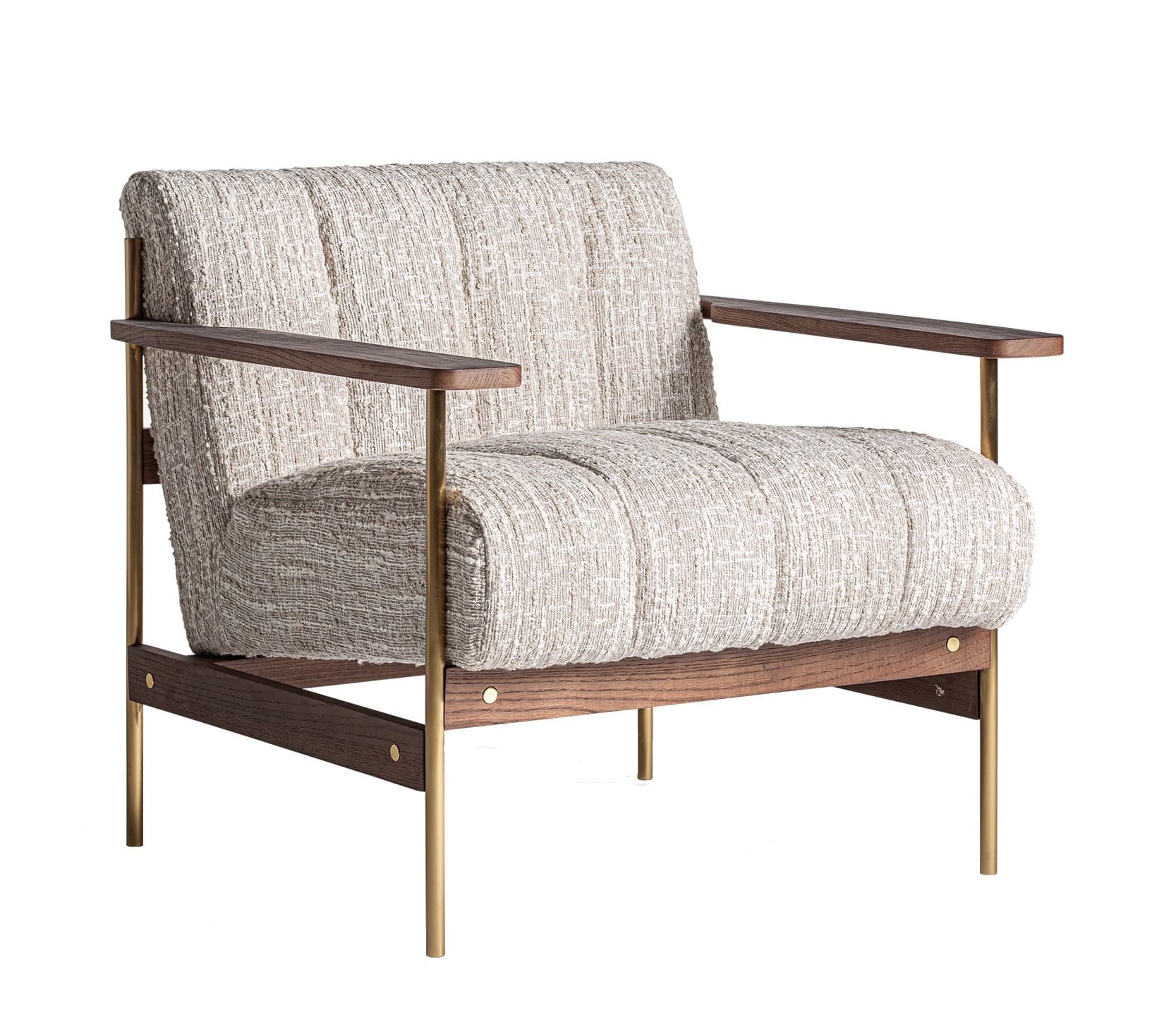 Estila Luxusné art deco kreslo Halor s béžový čalúnením a konštrukciou zo zlatého kovu a tmavého hnedého dreva 72 cm