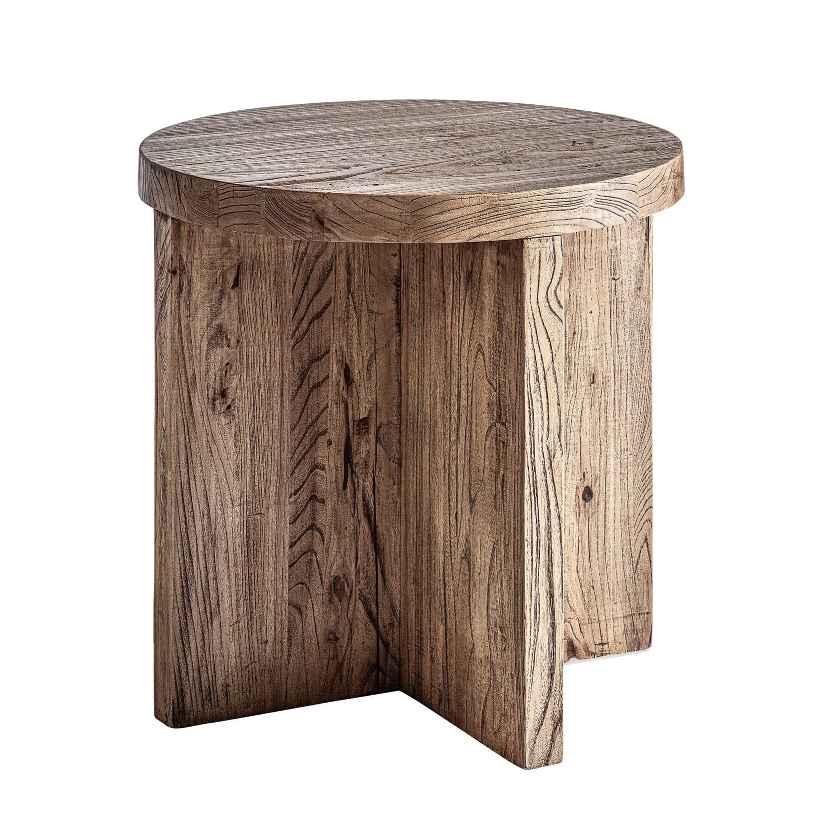 Estila Luxusný vidiecky okrúhly príručný stolík Alesund z masívneho dreva v naturálnej hnedej farbe s geometrickou podstavou 60 cm 1