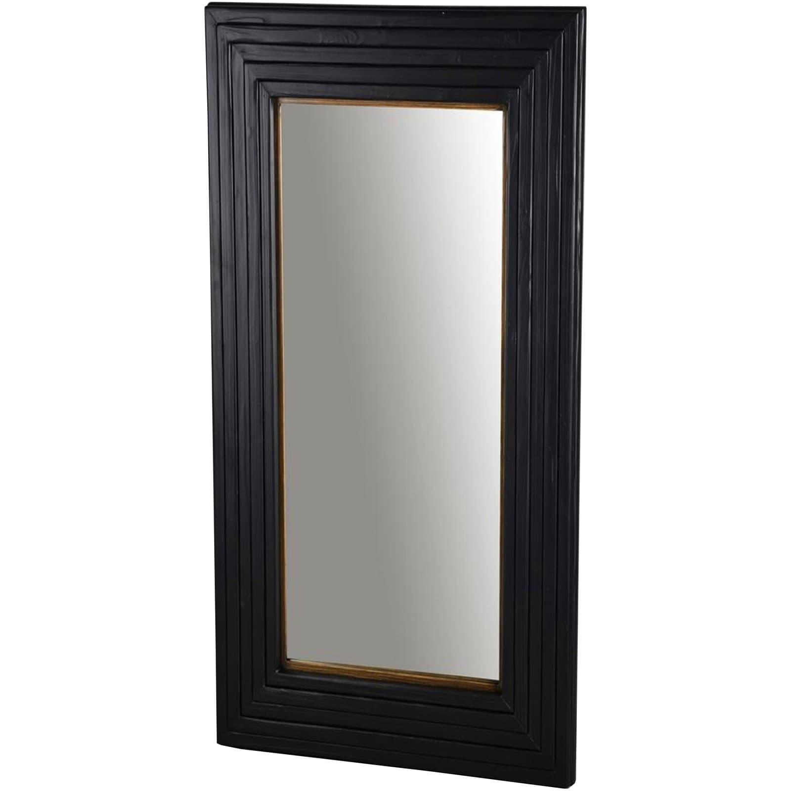 Estila Luxusné art deco obdĺžnikové závesné zrkadlo Gaston so širokým čiernym rámom s lineárnym zdobením a zlatým akcentom 123 cm