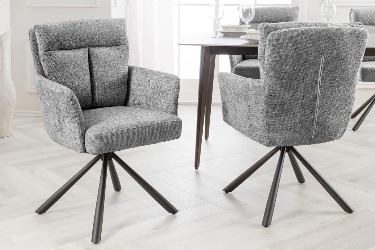 Estila Dizajnová retro otočná stolička Dover so sivým čalúnením a opierkami na ruky 92 cm 1