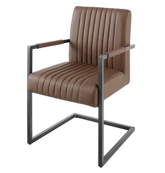 Estila Industriálna retro hnedá kožená prešívaná konzolová jedálenská stolička Inspirativo s čiernou kovovou konštrukciou 88 cm 1