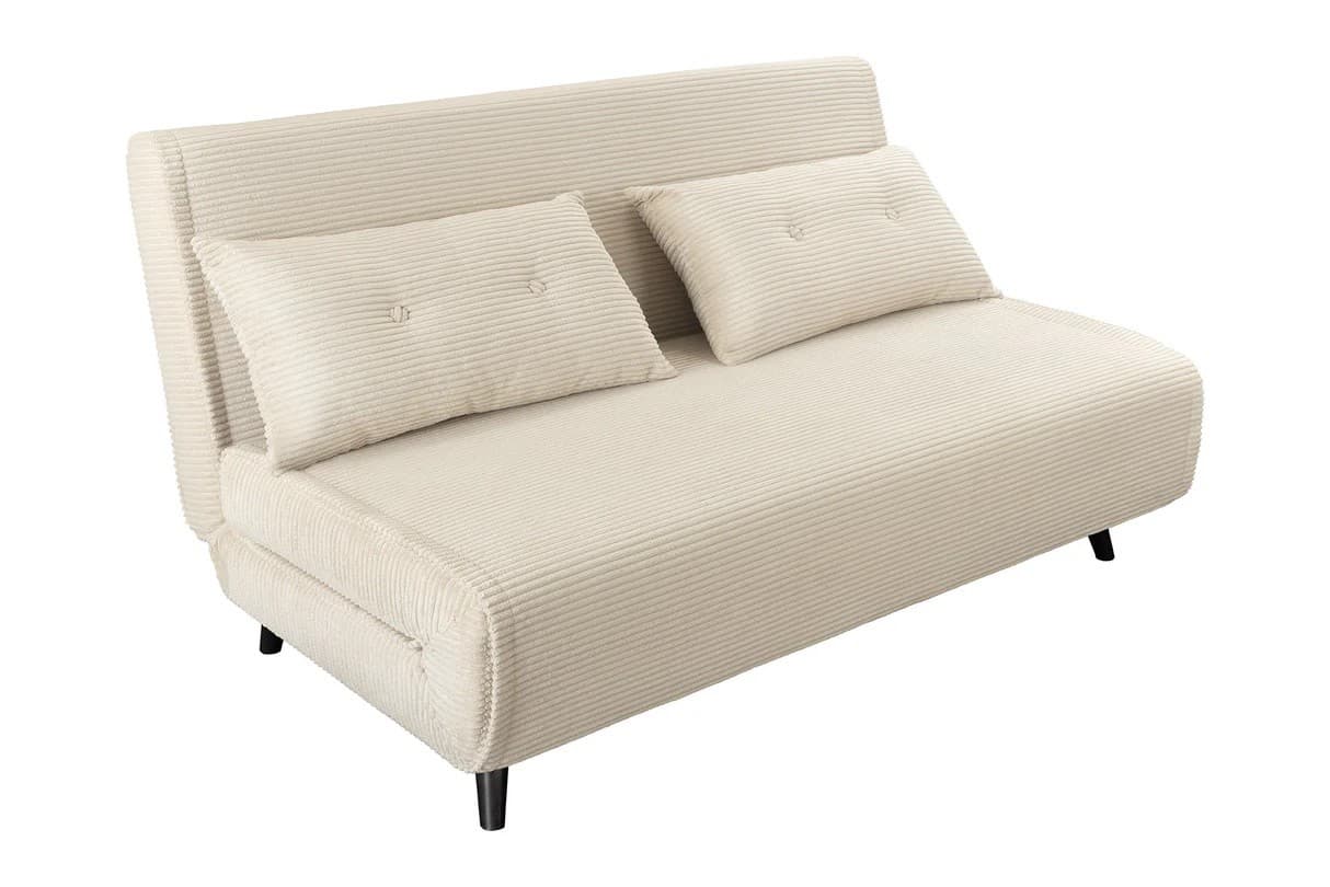 Estila Moderné škandinávske dvojmieste rozkladacie kreslo Kurt s béžovým kordovým poťahom a čiernymi nožičkami 140 cm 1