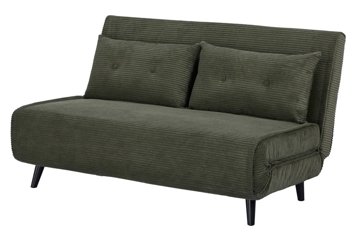 Estila Dizajnové škandinávske rozkladacie dvojmieste kordové kreslo Kurt v olivovo zelenej farbe s čiernymi nožičkami 140 cm 1