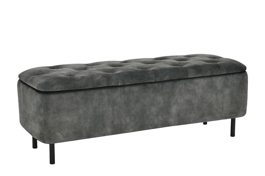 Estila Moderná lavica Eliana s chesterfield prešívaním na sedadle a úložným priestorom so zamatovým sivozeleným poťahom 120 cm 1