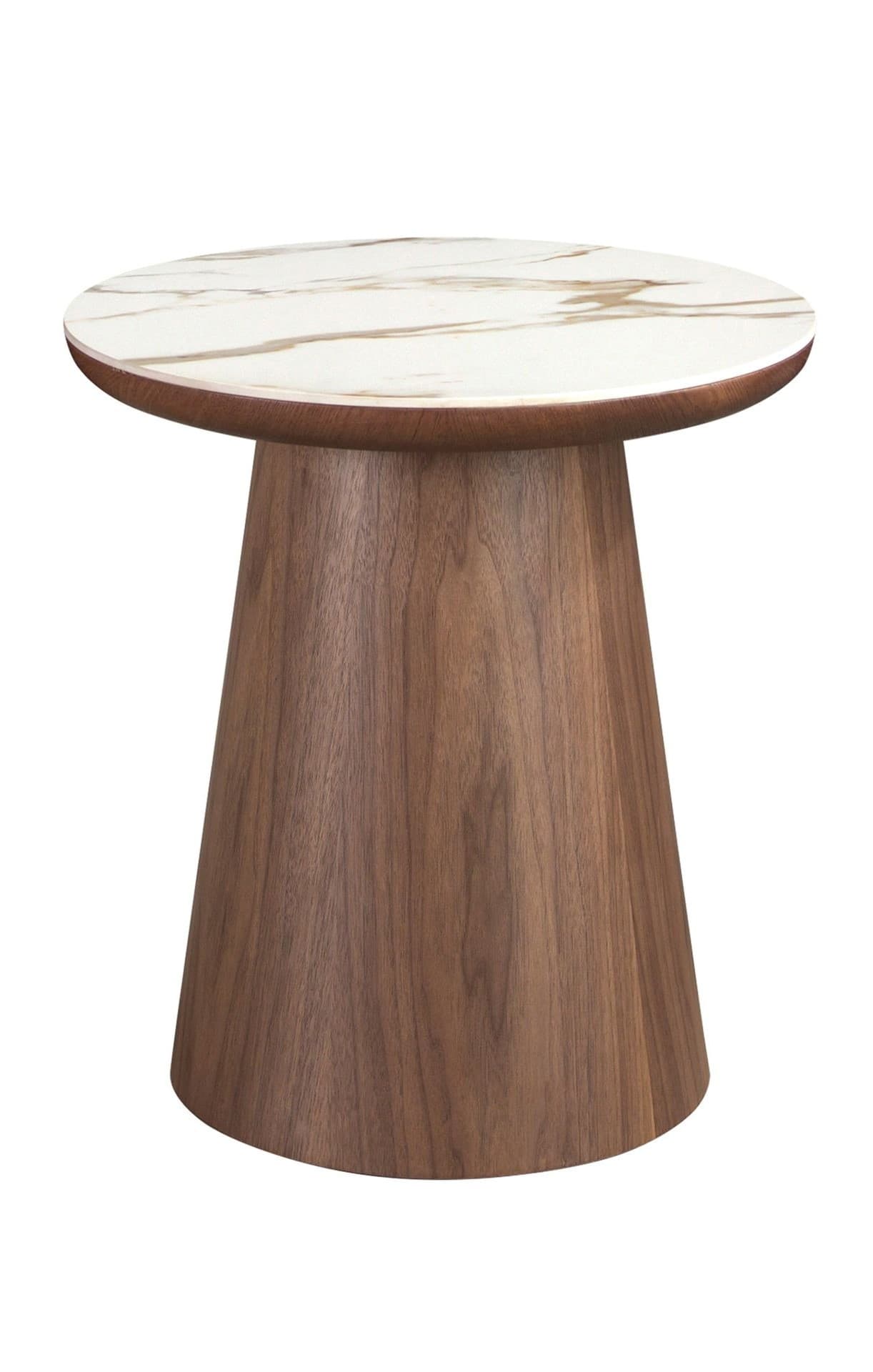 Estila Luxusný moderný okrúhly príručný stolík Vita Naturale s porcelánovou doskou a kužeľovou nohou v hnedej farbe 50 cm 1