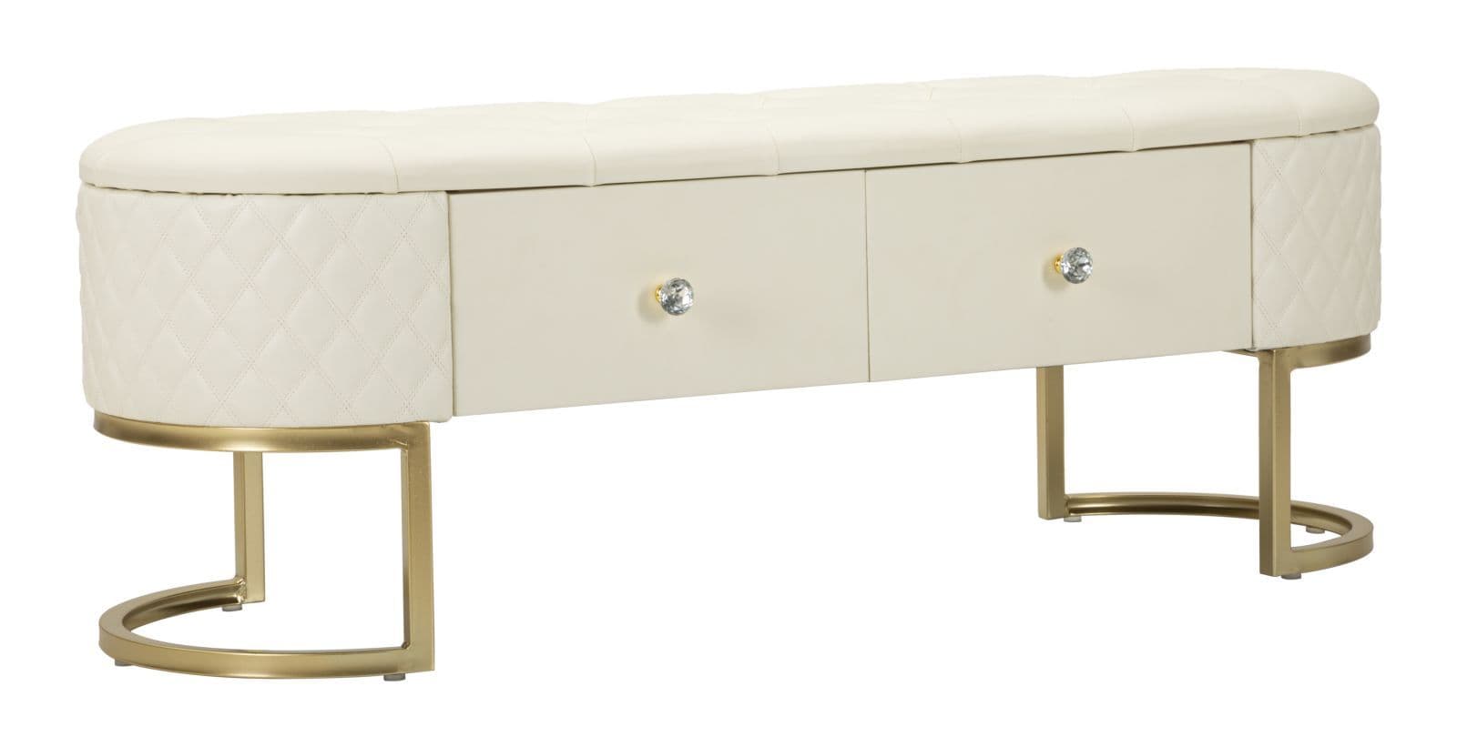 Lavica Sharon 120 cm s úložným priestorom ekokoža biela/zlatá 1