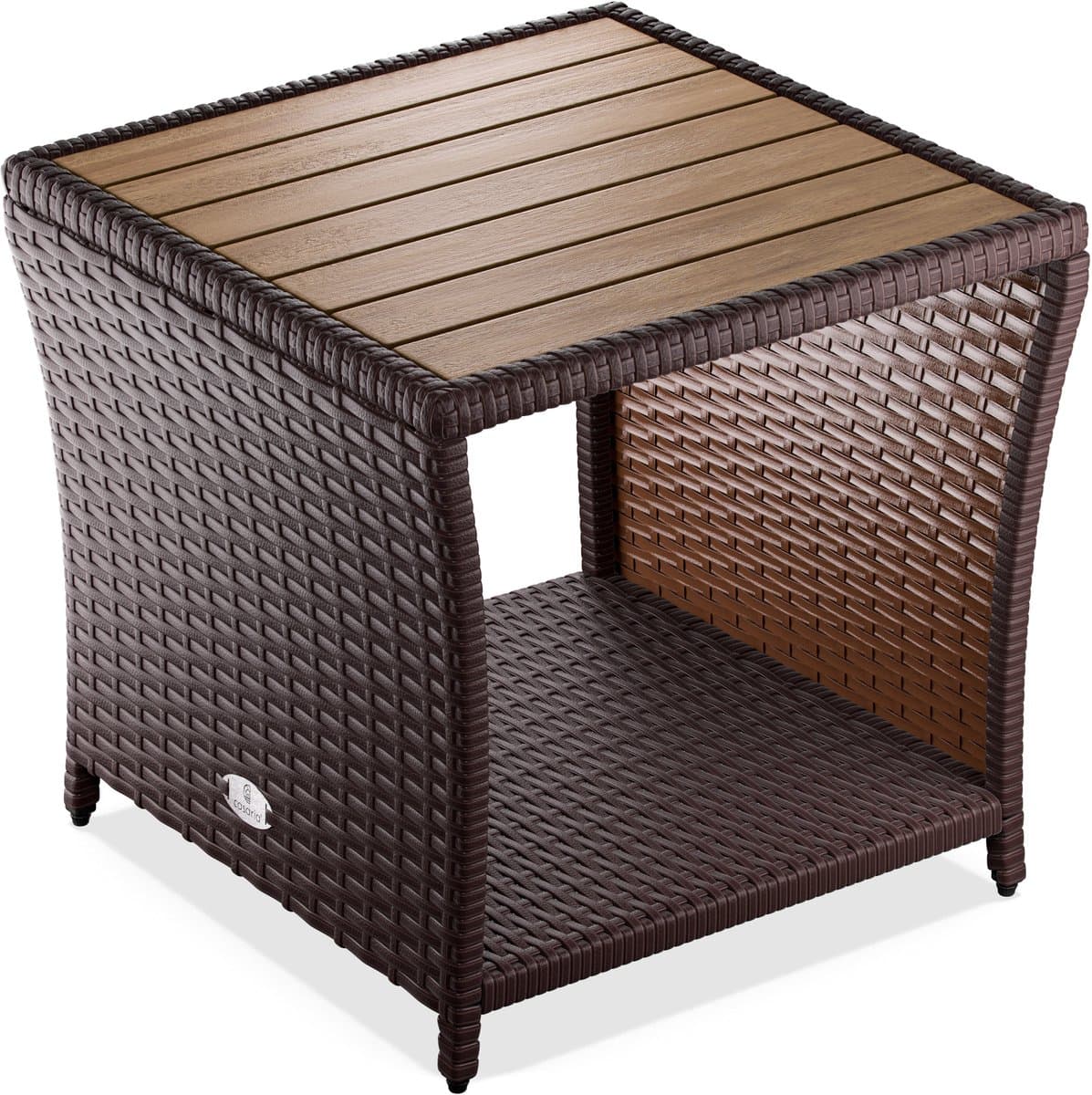 Záhradný odkladací stolík Gerad 45 cm polyratan/akácia hnedý