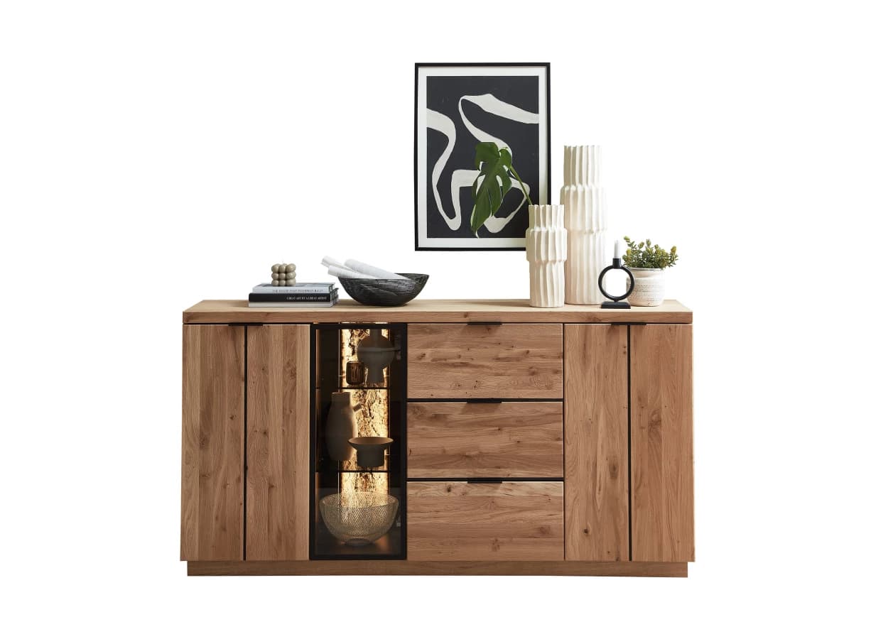 Komoda Napoli 20 s LED osvetlením 180 cm z masívu dub Bianco