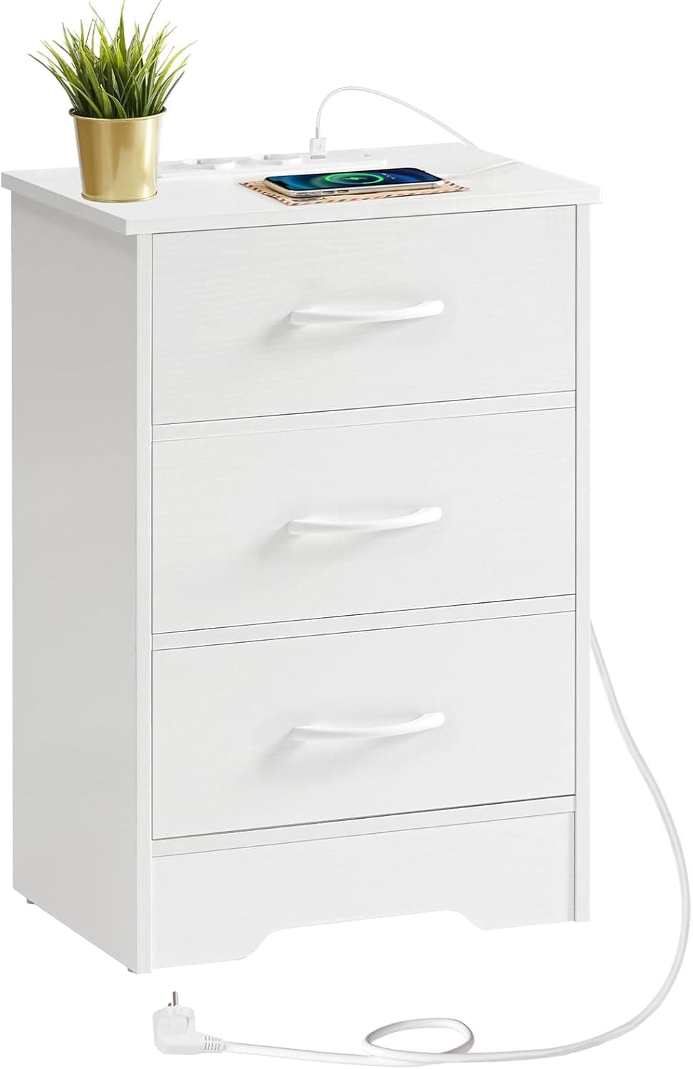 Nočný stolík s nabíjacou stanicou Alfred 39 cm biely 1